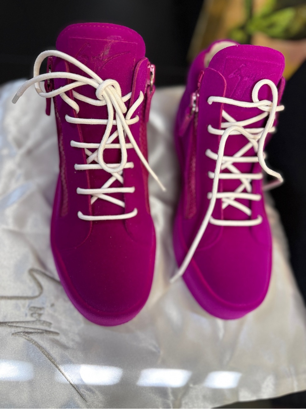 Giuseppe Zanotti Fuchsia High-Top Sneakers with White Laces